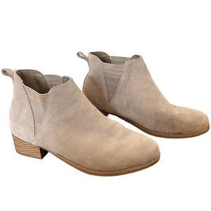 Toms Women Taupe Grey Suede Slip On Bootie With Block Wood Heel Size 7